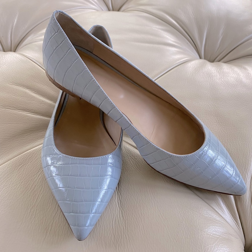 M. Gemi Croc-Embossed Pointed Toe Flats in Light Gray
